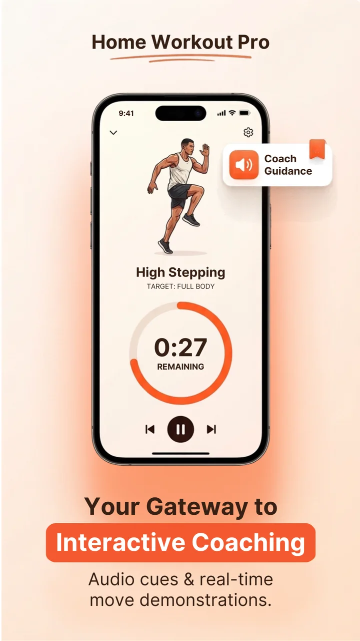 Workout player with timer and coach guidance